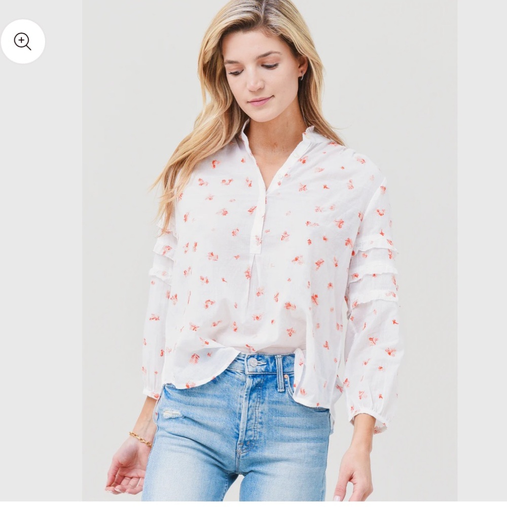 Trovata White Blouse with Coral Floral Print